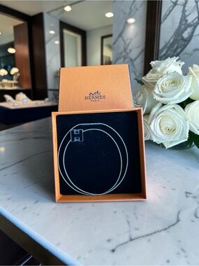 Hermès Black Enamel H Cube Palladium Hardware Necklace